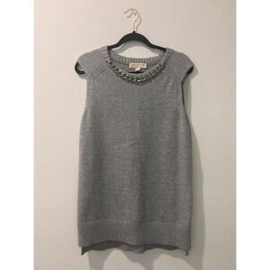 Michael Kors Womens Gray Sleeveless Knit Sweater Chain Detail Size L